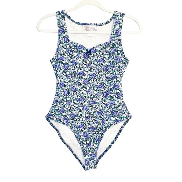 Vintage Bodywear by Energie Ditsy Floral Bodysuit with Sweetheart Neckline Large - Picture 1 of 6